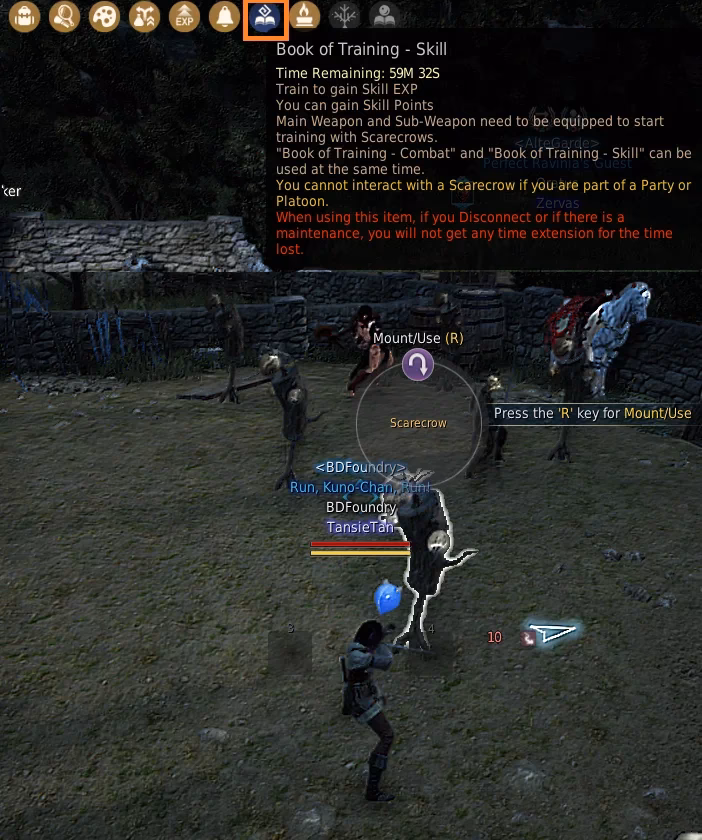 How do I get skill XP if I use Black Spirit's training?