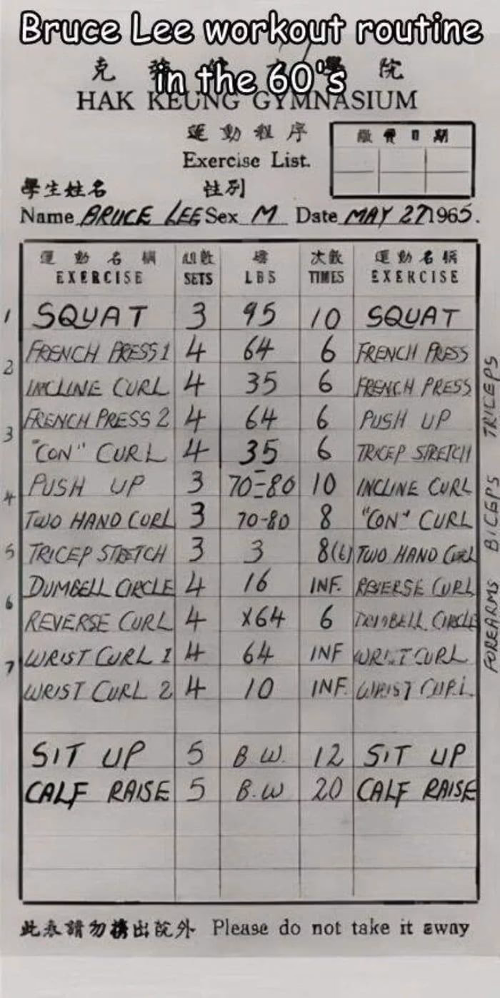 What is Bruce Lee's workout schedule?