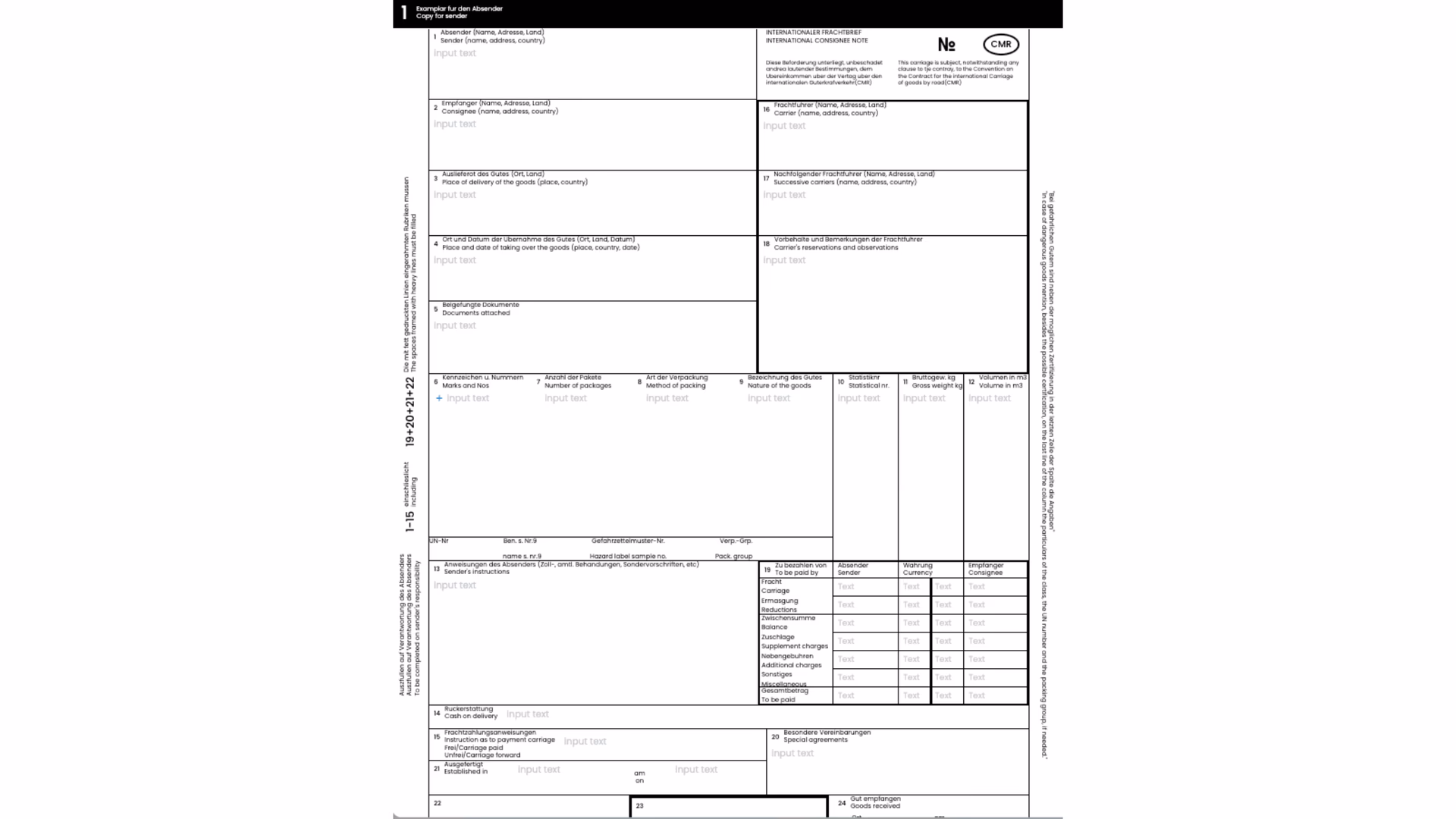 What is an international consignment note (CMR)?