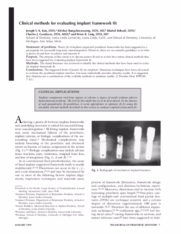 Are there clinical methods to evaluate implant framework fit?