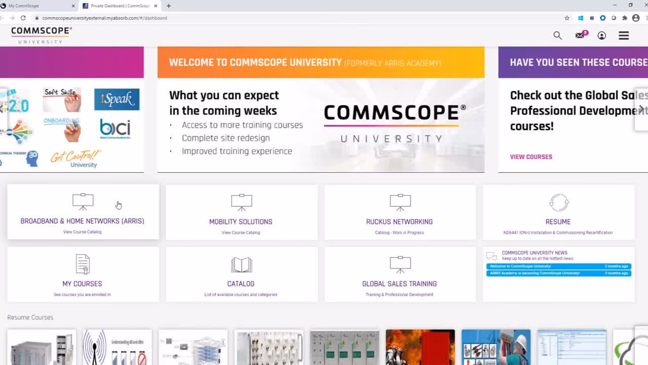 What are CommScope broadband training courses?