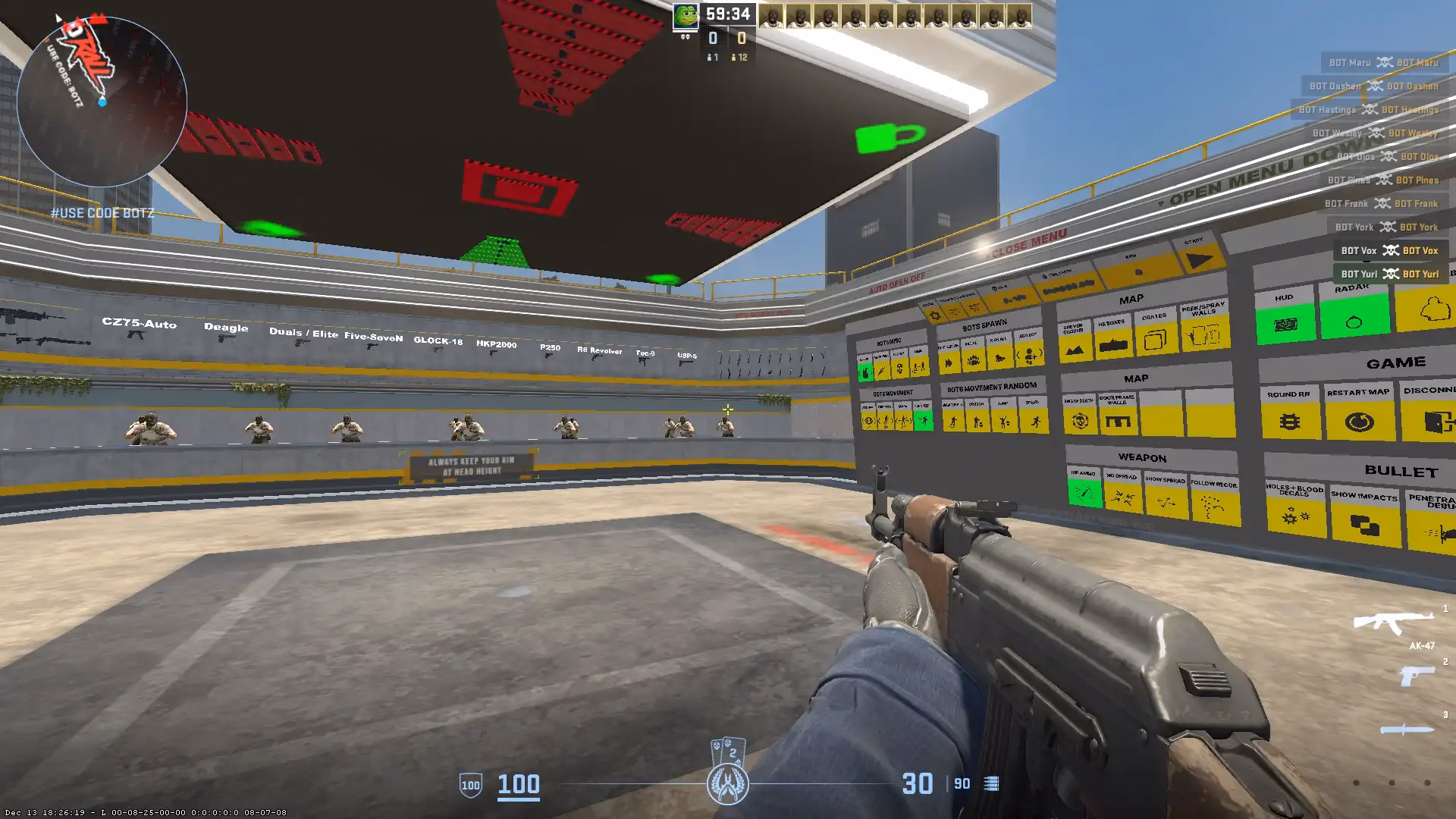 How do I get a quick aim / reflex map in CSGO?