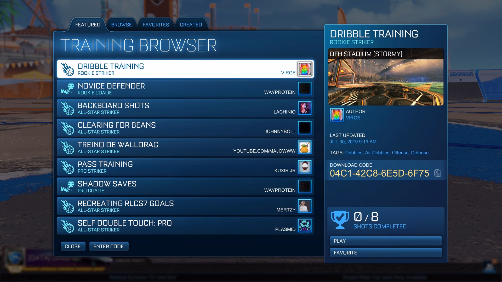 What's your favorite custom training pack for practicing double touches in Rocket League?