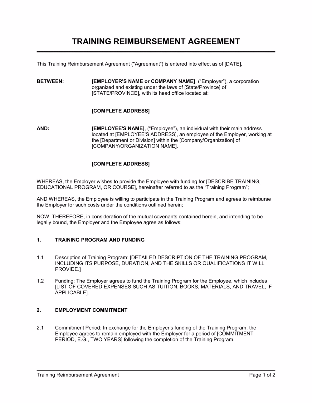 What is a training reimbursement agreement?