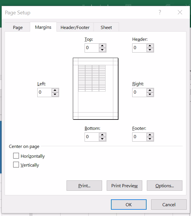 How to fix margins not printing correctly in Excel?