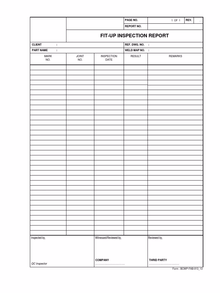 What is a fit-up inspection report?