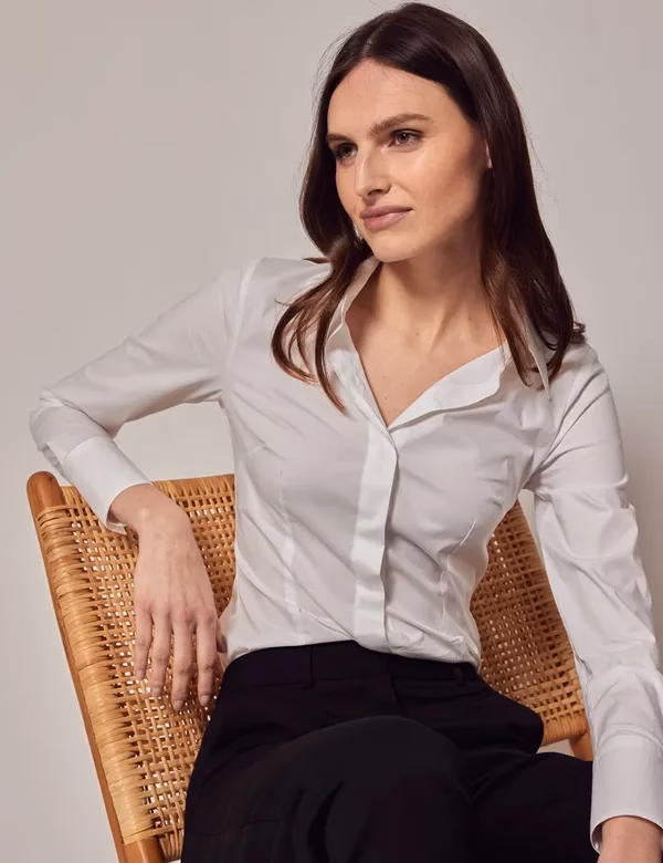 What is a white fitted shirt made of?