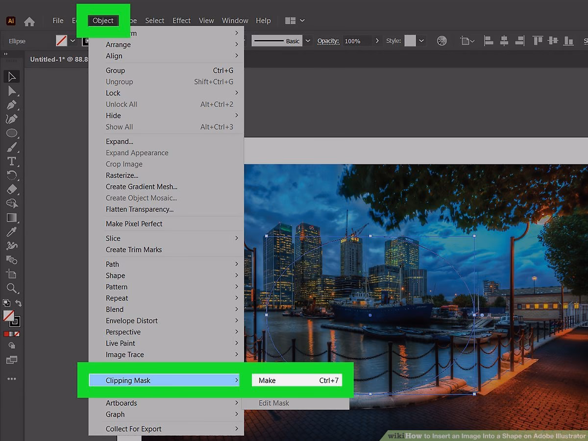 How do I insert an image into a shape in illustrator?