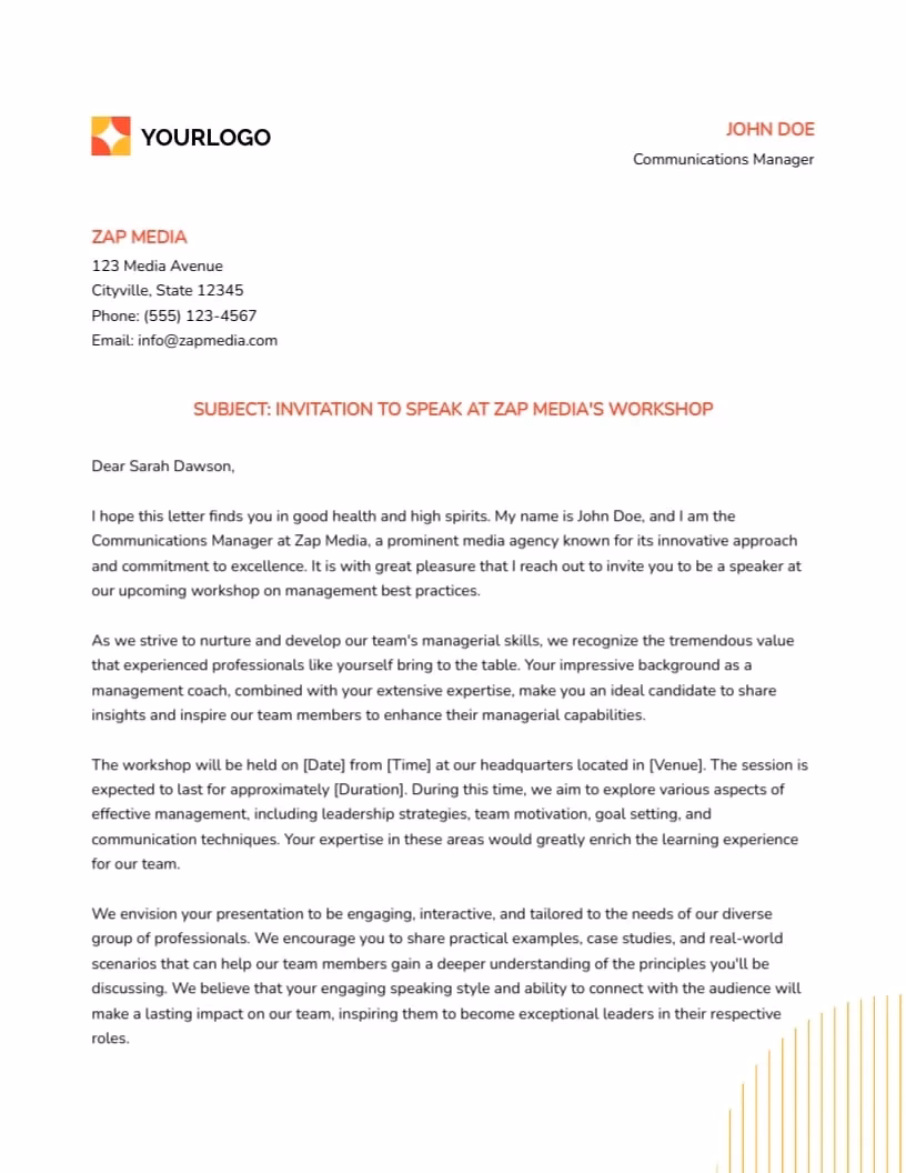 How do I write a letter of invitation for a training program?