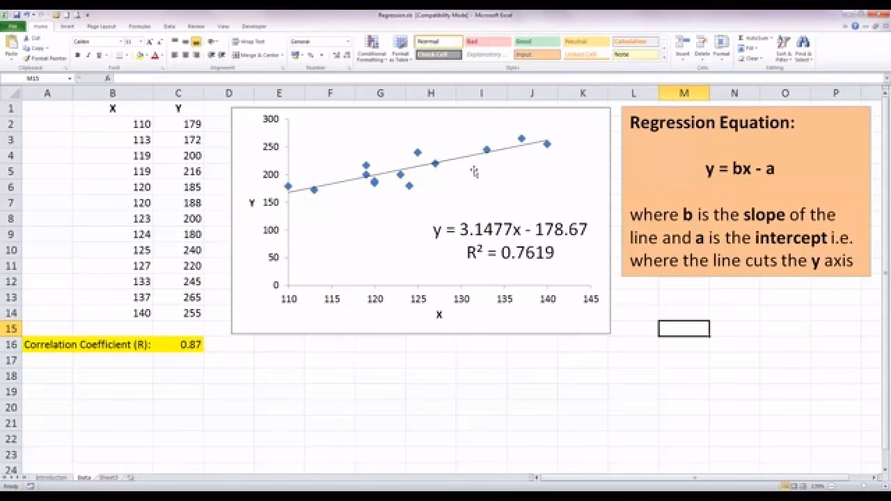 How to find a best fit straight line in Excel?