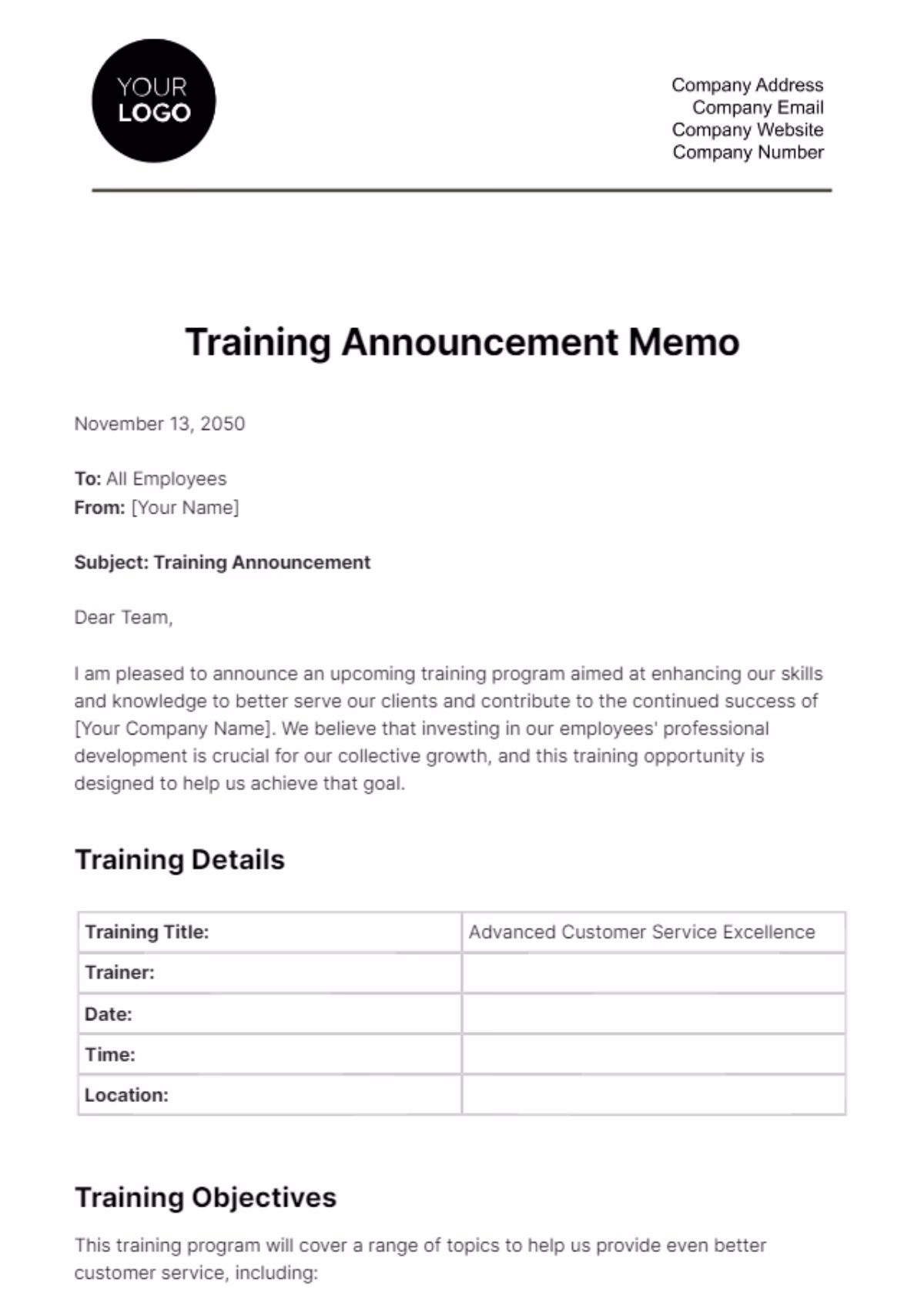 How do you write a memo to propose a new training program?