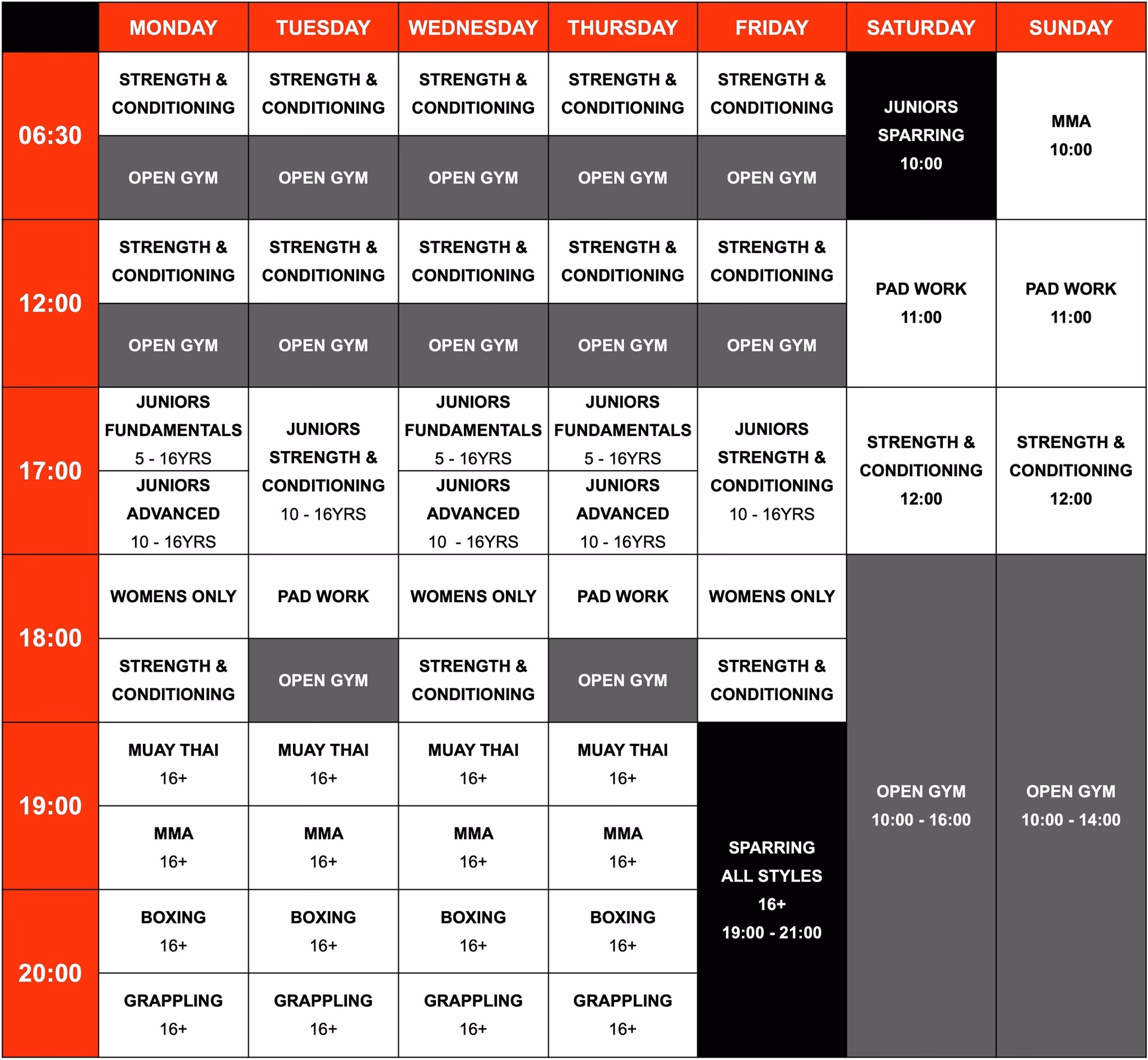 What is the MMA workout schedule?