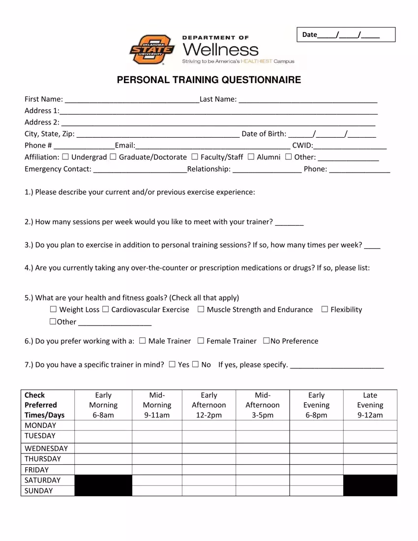 What is a personal training client questionnaire?