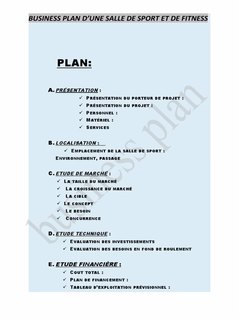 Qu'est-ce que le business plan d'une salle de fitness ?