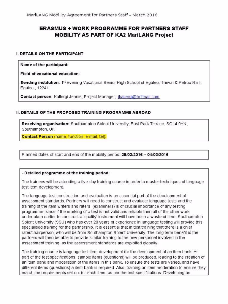 What is Erasmus+ Mobility Agreement?