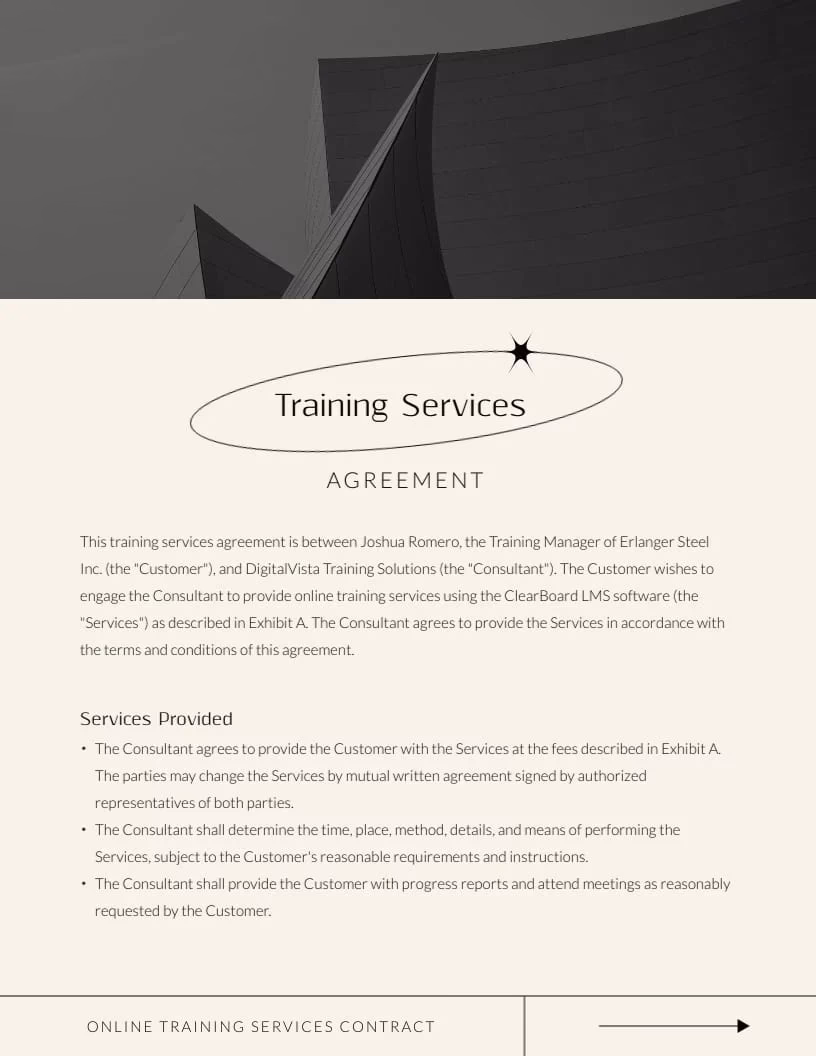 What are the terms of the training services under this agreement?