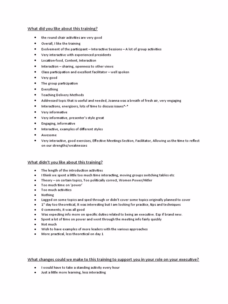 How did participants feel about a training?